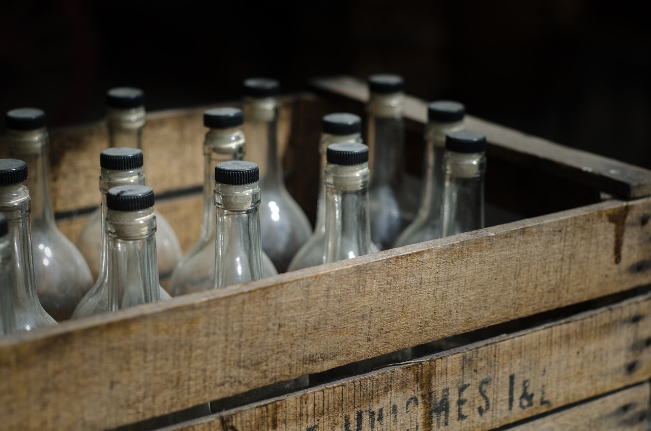 Glass bottles in a crate
