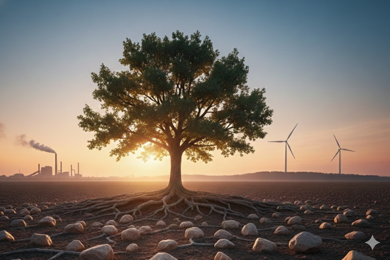 Growing tree with strong roots as a symbol for ESG data basis